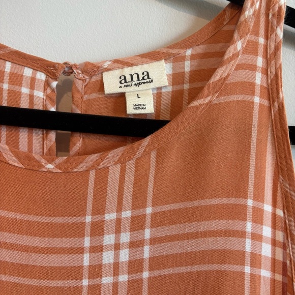 A.N.A. Orange Plaid High-Low Hem Dress Large Preppy Beach Flowy Lightweight - Picture 12 of 12